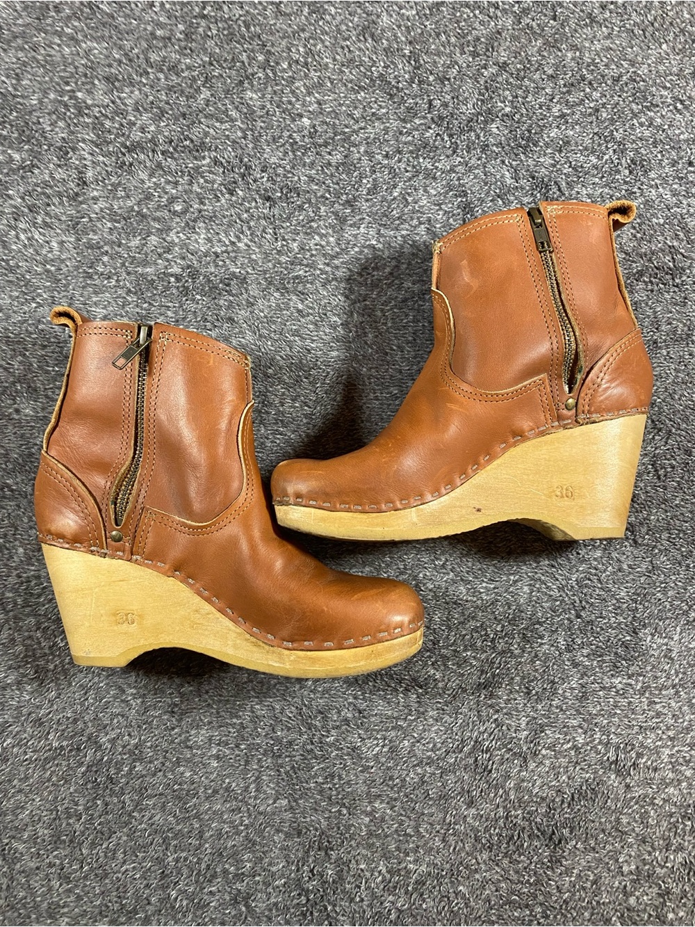 No. 6 Cognac Leather Wedge Ankle Boots